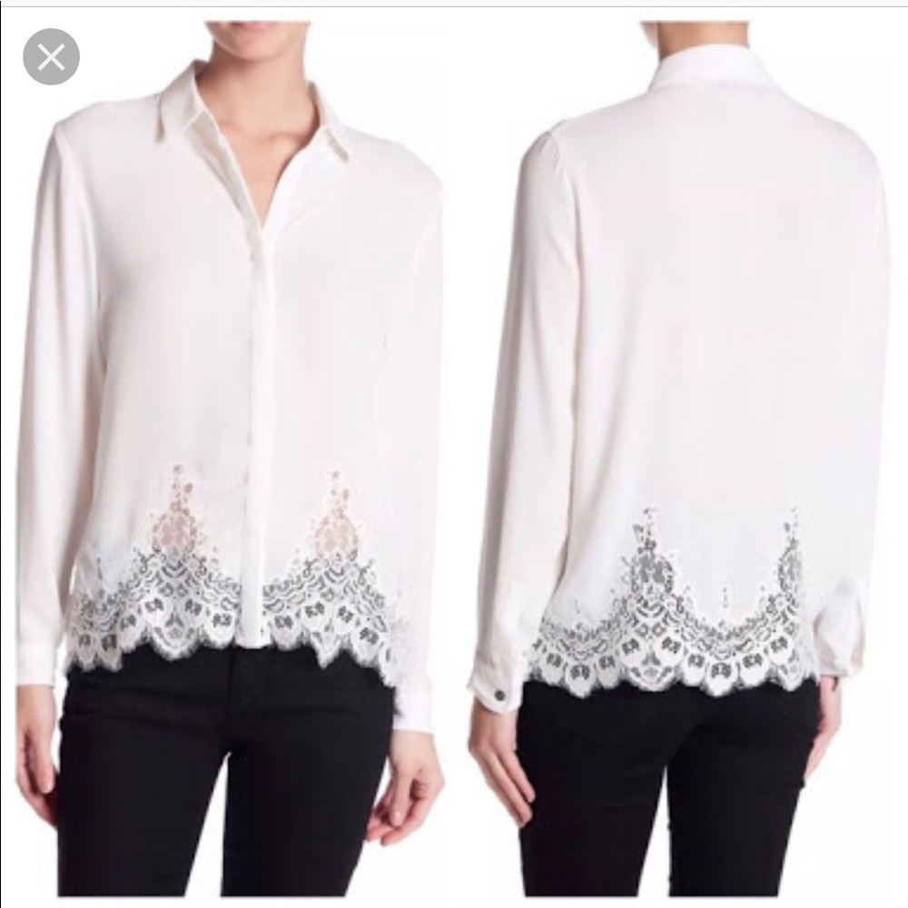 The Kooples Lace Trim Button Down Shirt